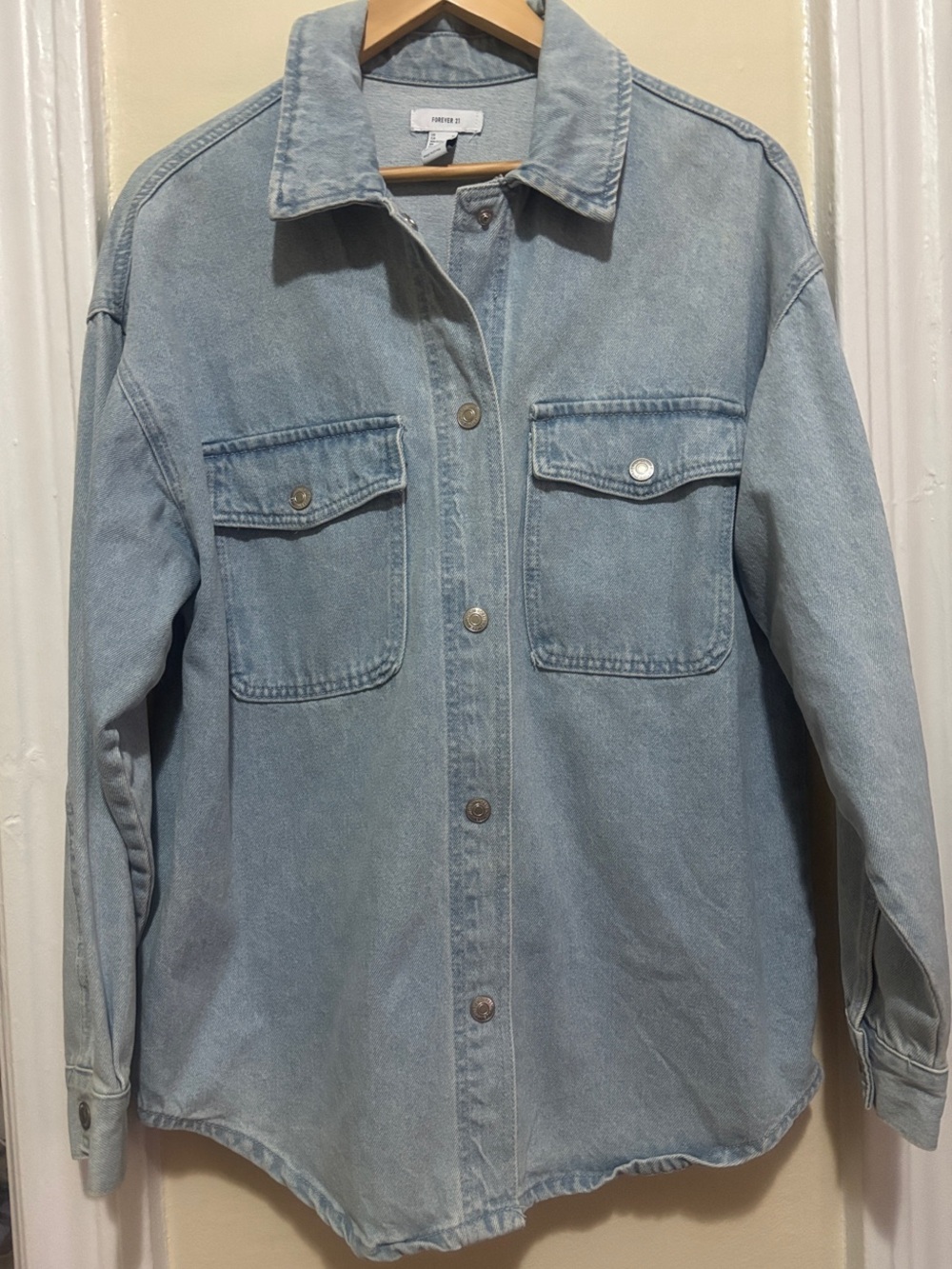 Forever 21 Light Blue Denim Button-Down Shirt Jacket